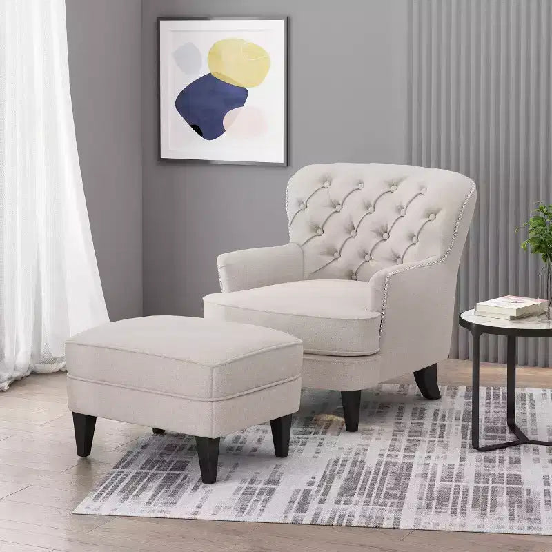 GDFStudio Jaxen Set Divano Club e Pouf Imbottiti in Tessuto Contemporaneo