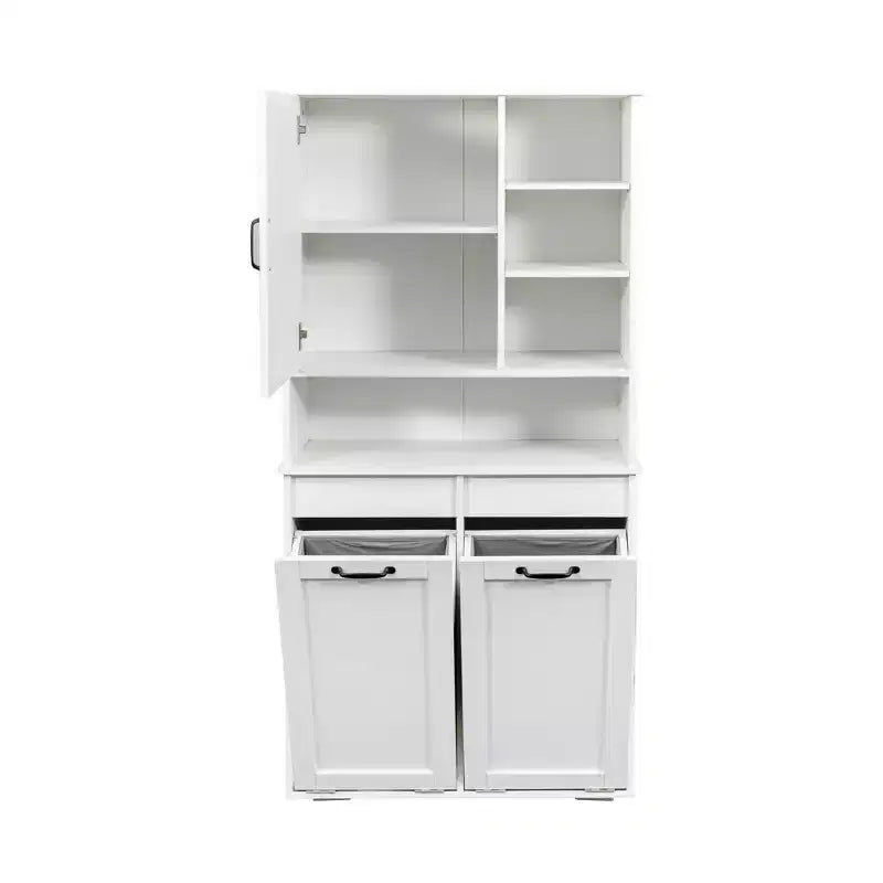 Mobile lavanderia CLIHOME autoportante con ante e ripiano, cesto biancheria inclinabile, spazio multi-storage, bianco