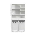 Mobile lavanderia CLIHOME autoportante con ante e ripiano, cesto biancheria inclinabile, spazio multi-storage, bianco