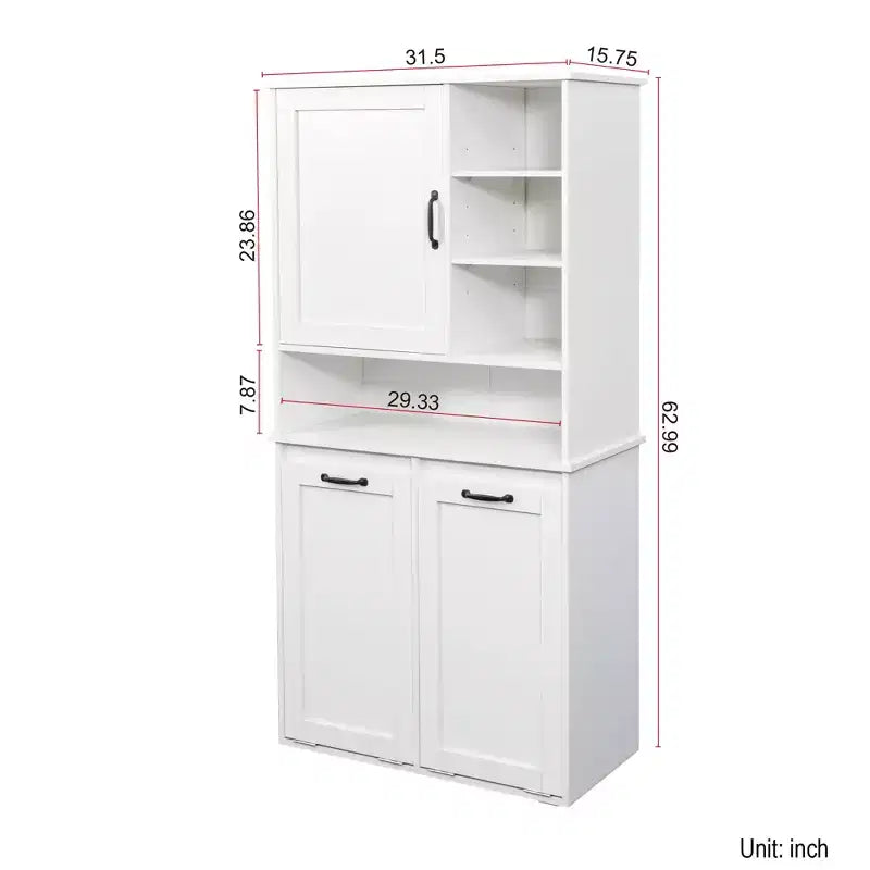 Mobile lavanderia CLIHOME autoportante con ante e ripiano, cesto biancheria inclinabile, spazio multi-storage, bianco