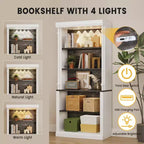 Libreria, scaffale a 5 ripiani da 71 pollici con vani a giorno e 4 luci a LED - Mensole a colonna romana per ufficio e casa, colore bianco