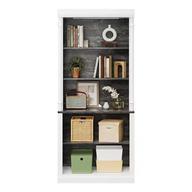 Libreria, scaffale a 5 ripiani da 71 pollici con vani a giorno e 4 luci a LED - Mensole a colonna romana per ufficio e casa, colore bianco