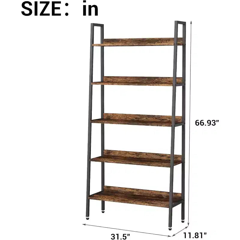 Libreria Alta, Scaffale a 5 Ripiani con Scaffali Aperti, Scaffale Portaoggetti in Legno Stile Rustico con Piedini Regolabili, Organizzatore per Libreria con Struttura in Metallo per Camera da Letto