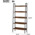 Libreria Alta, Scaffale a 5 Ripiani con Scaffali Aperti, Scaffale Portaoggetti in Legno Stile Rustico con Piedini Regolabili, Organizzatore per Libreria con Struttura in Metallo per Camera da Letto