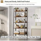 Libreria Alta, Scaffale a 5 Ripiani con Scaffali Aperti, Scaffale Portaoggetti in Legno Stile Rustico con Piedini Regolabili, Organizzatore per Libreria con Struttura in Metallo per Camera da Letto
