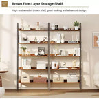 Libreria Alta, Scaffale a 5 Ripiani con Scaffali Aperti, Scaffale Portaoggetti in Legno Stile Rustico con Piedini Regolabili, Organizzatore per Libreria con Struttura in Metallo per Camera da Letto