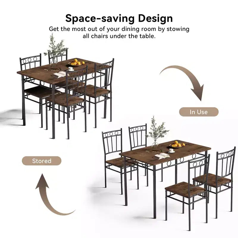 Set da pranzo Dyonery per 4 persone con piano del tavolo spesso 1,6, set da tavolo da cucina da 5 pezzi, set tavolo e sedie da cucina per sala da pranzo salvaspazio