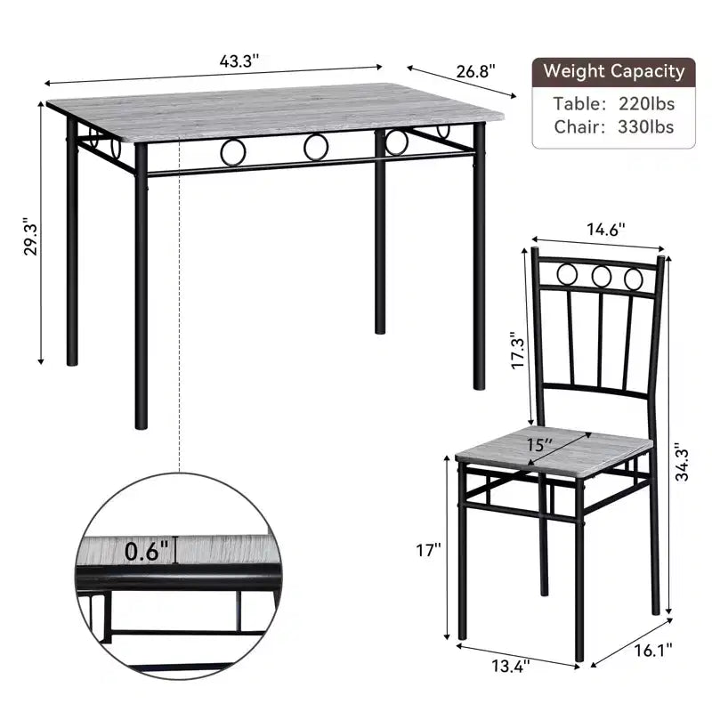 Set da pranzo Dyonery per 4 persone con piano del tavolo spesso 1,6, set da tavolo da cucina da 5 pezzi, set tavolo e sedie da cucina per sala da pranzo salvaspazio