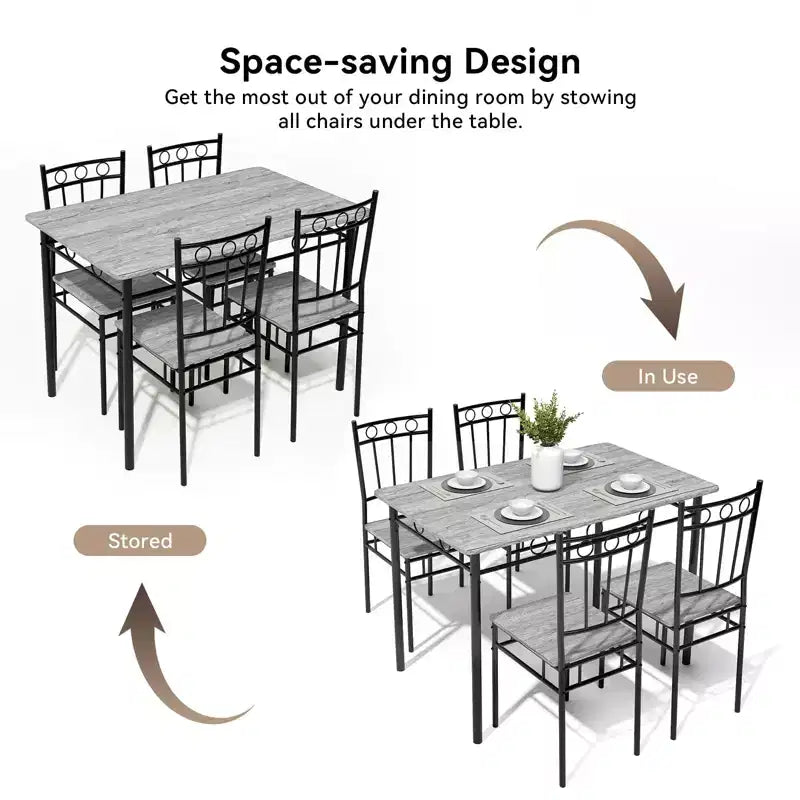 Set da pranzo Dyonery per 4 persone con piano del tavolo spesso 1,6, set da tavolo da cucina da 5 pezzi, set tavolo e sedie da cucina per sala da pranzo salvaspazio