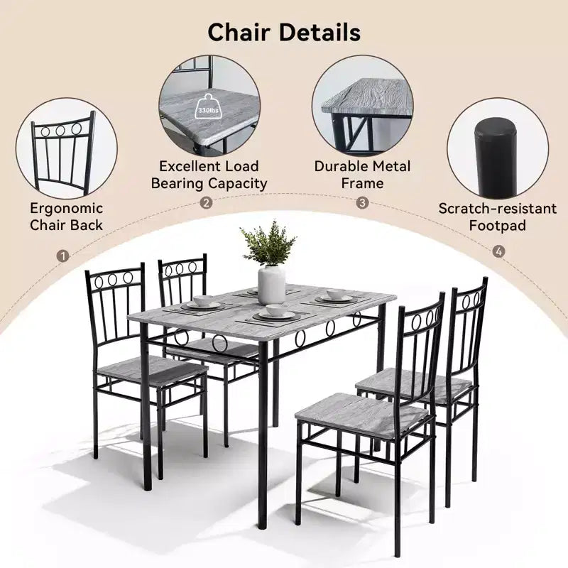 Set da pranzo Dyonery per 4 persone con piano del tavolo spesso 1,6, set da tavolo da cucina da 5 pezzi, set tavolo e sedie da cucina per sala da pranzo salvaspazio