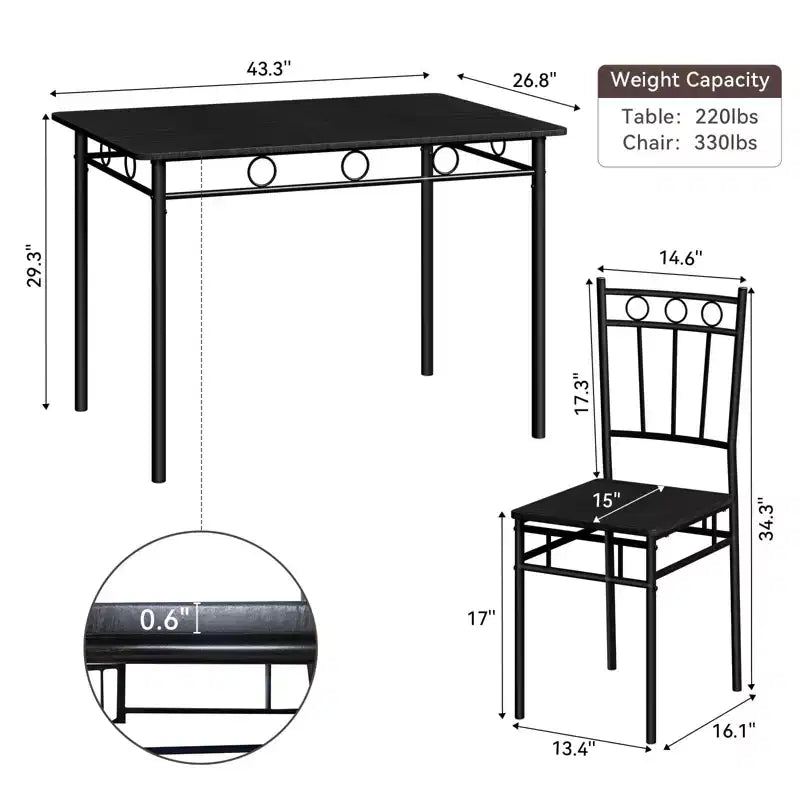 Set da pranzo Dyonery per 4 persone con piano del tavolo spesso 1,6, set da tavolo da cucina da 5 pezzi, set tavolo e sedie da cucina per sala da pranzo salvaspazio