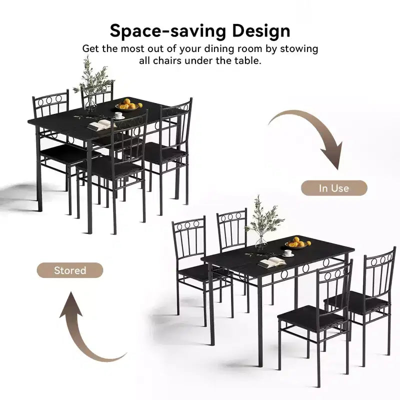 Set da pranzo Dyonery per 4 persone con piano del tavolo spesso 1,6, set da tavolo da cucina da 5 pezzi, set tavolo e sedie da cucina per sala da pranzo salvaspazio