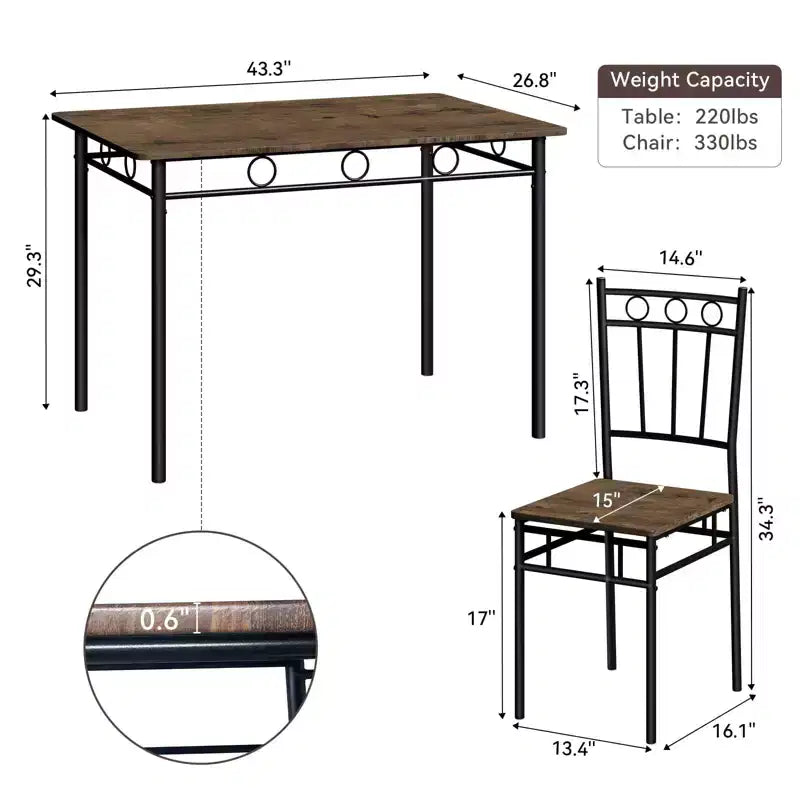 Set da pranzo Dyonery per 4 persone con piano del tavolo spesso 1,6, set da tavolo da cucina da 5 pezzi, set tavolo e sedie da cucina per sala da pranzo salvaspazio