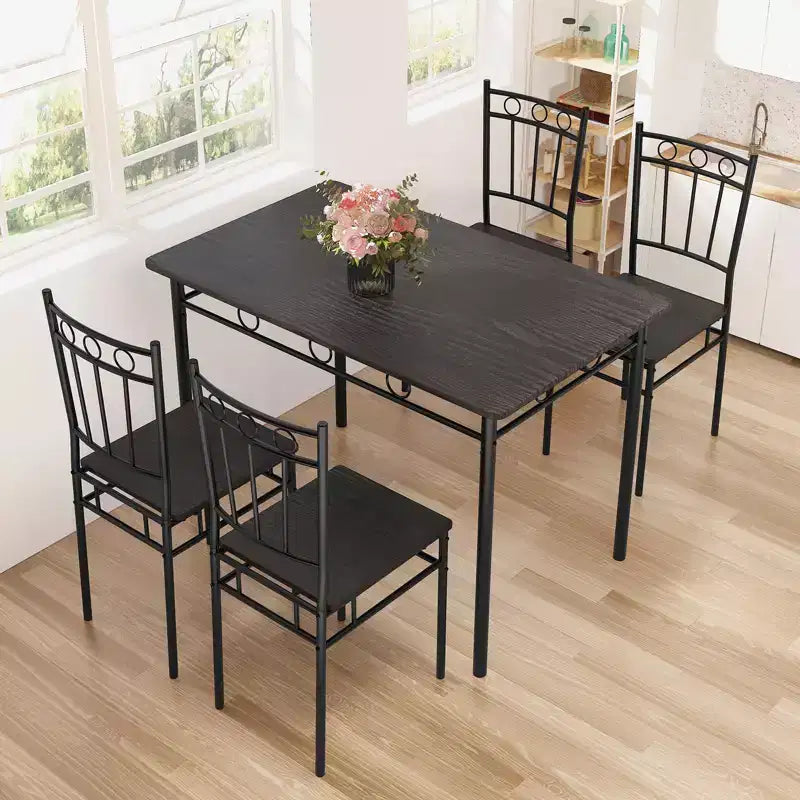 Dyonery Dining Table Set for 4 with 1.6 Thick Tabletop, 5-Piece Kitchen Table Set, Space-Saving Dining Room Kitchen Table Chair Set