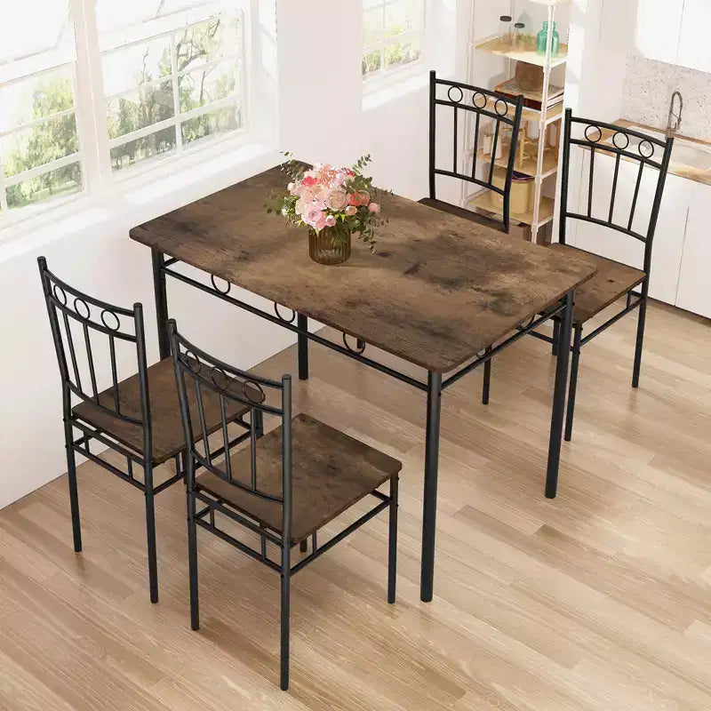 Set da pranzo Dyonery per 4 persone con piano del tavolo spesso 1,6, set da tavolo da cucina da 5 pezzi, set tavolo e sedie da cucina per sala da pranzo salvaspazio