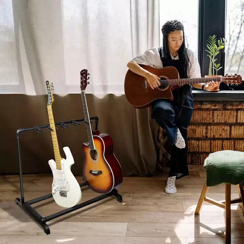 Supporto per Chitarre Multiplo, Supporto Pieghevole per Chitarre Multiple, Supporto Portatile per Chitarra, Supporto Espositivo per Chitarra e Basso (5 Posti/7 Posti)