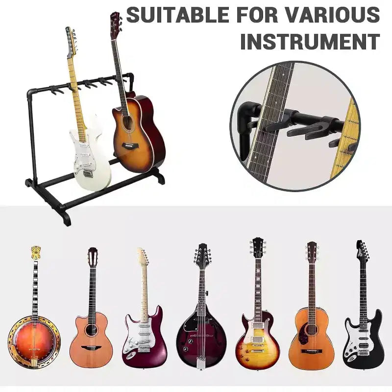Supporto per Chitarre Multiplo, Supporto Pieghevole per Chitarre Multiple, Supporto Portatile per Chitarra, Supporto Espositivo per Chitarra e Basso (5 Posti/7 Posti)