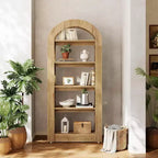 Libreria a 5 ripiani a forma di arco Lantine, scaffale alto in legno moderno per ufficio e soggiorno