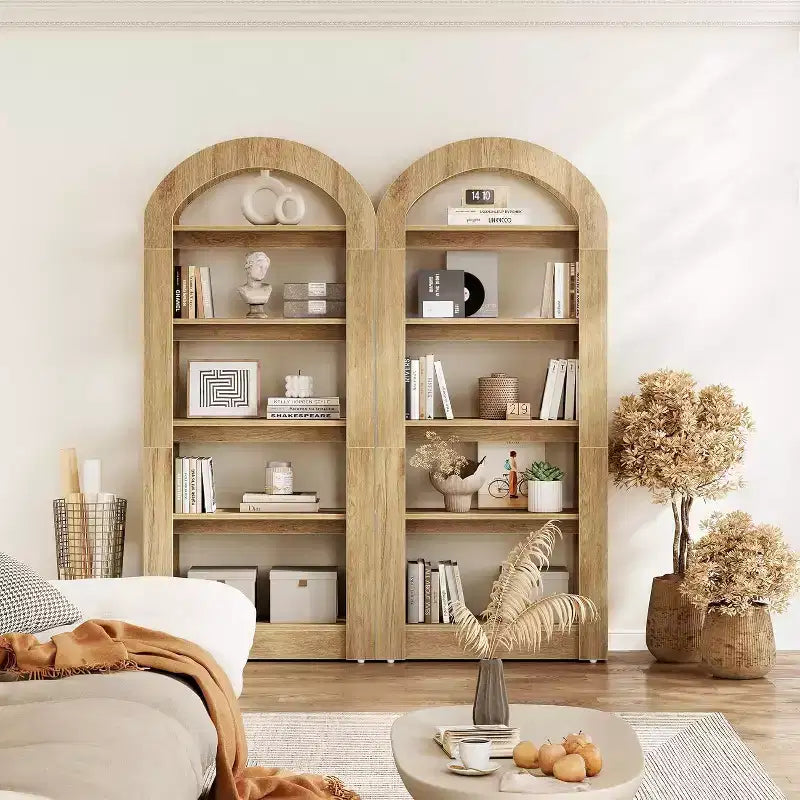 Libreria a 5 ripiani a forma di arco Lantine, scaffale alto in legno moderno per ufficio e soggiorno