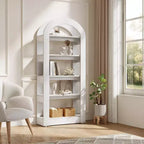 Libreria a 5 ripiani a forma di arco Lantine, scaffale alto in legno moderno per ufficio e soggiorno