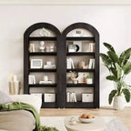 Libreria a 5 ripiani a forma di arco Lantine, scaffale alto in legno moderno per ufficio e soggiorno