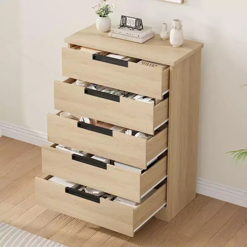 TROPOW Cassettiera a 5 Cassetti per Camera da Letto, Comò con Maniglie Integrate, Organizer in Legno per Soggiorno, Cameretta, Corridoio e Ingresso