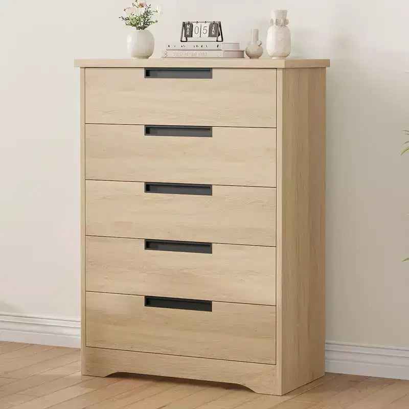TROPOW Cassettiera a 5 Cassetti per Camera da Letto, Comò con Maniglie Integrate, Organizer in Legno per Soggiorno, Cameretta, Corridoio e Ingresso