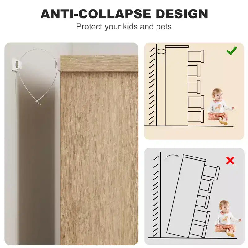 TROPOW Cassettiera a 5 Cassetti per Camera da Letto, Comò con Maniglie Integrate, Organizer in Legno per Soggiorno, Cameretta, Corridoio e Ingresso