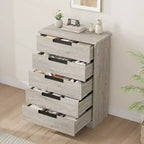 TROPOW Cassettiera a 5 Cassetti per Camera da Letto, Comò con Maniglie Integrate, Organizer in Legno per Soggiorno, Cameretta, Corridoio e Ingresso