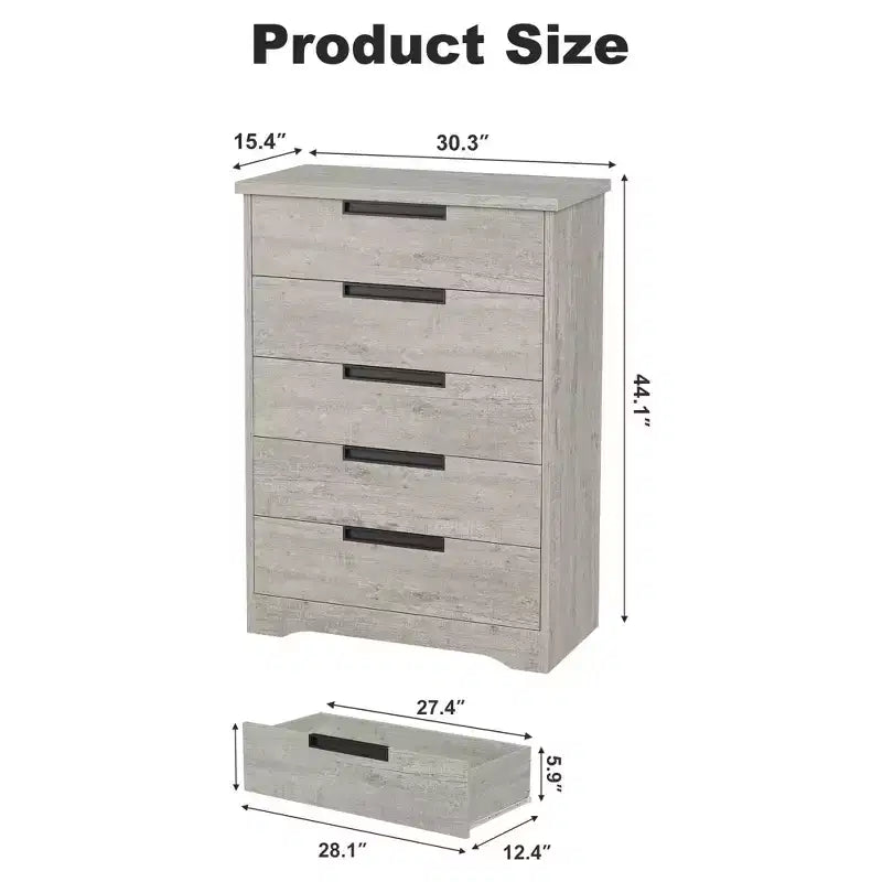 TROPOW Cassettiera a 5 Cassetti per Camera da Letto, Comò con Maniglie Integrate, Organizer in Legno per Soggiorno, Cameretta, Corridoio e Ingresso