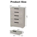 TROPOW Cassettiera a 5 Cassetti per Camera da Letto, Comò con Maniglie Integrate, Organizer in Legno per Soggiorno, Cameretta, Corridoio e Ingresso