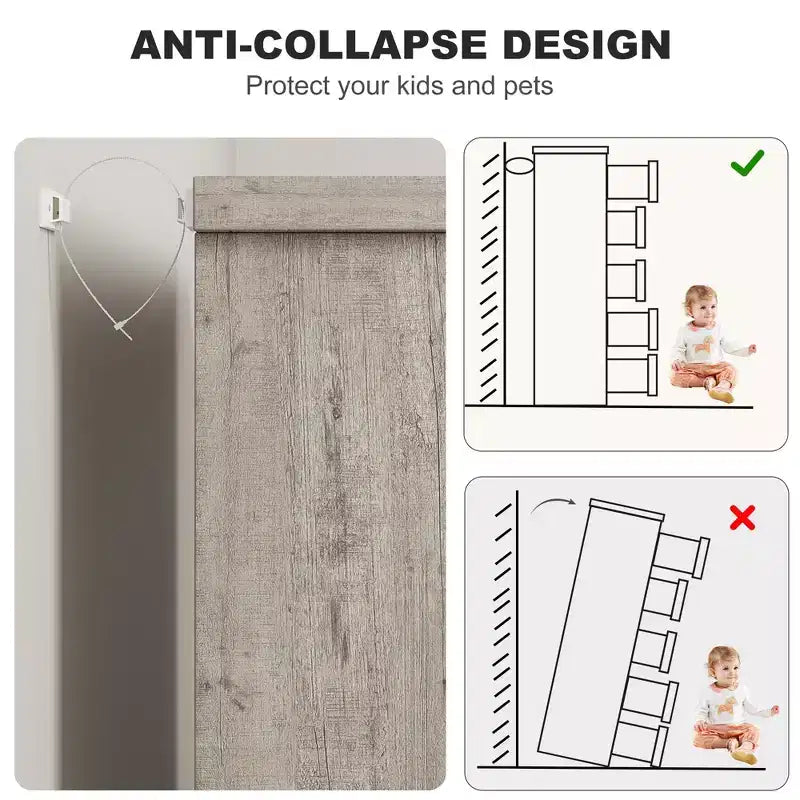 TROPOW Cassettiera a 5 Cassetti per Camera da Letto, Comò con Maniglie Integrate, Organizer in Legno per Soggiorno, Cameretta, Corridoio e Ingresso