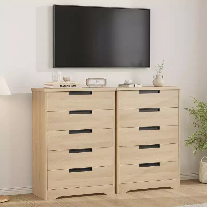 TROPOW Cassettiera a 5 Cassetti per Camera da Letto, Comò con Maniglie Integrate, Organizer in Legno per Soggiorno, Cameretta, Corridoio e Ingresso