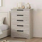TROPOW 5 Drawer Dresser for Bedroom, Chest of Drawers with Embedded Handles, Wooden Dresser Organizer for Living Room, Nursery, Hallway and Entryway