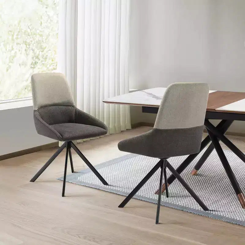 Armen Living, Sedia da pranzo girevole imbottita in tessuto grigio con gambe in metallo nero - Set di 2