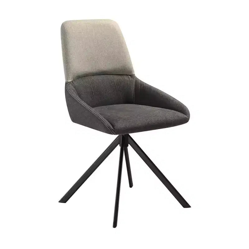Armen Living, Sedia da pranzo girevole imbottita in tessuto grigio con gambe in metallo nero - Set di 2