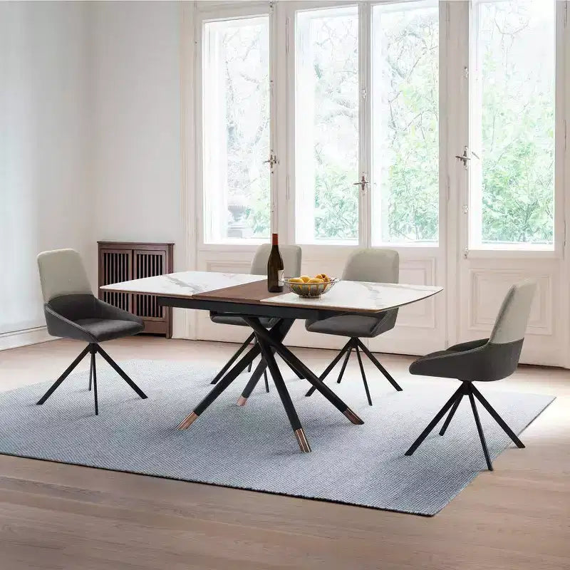 Armen Living, Sedia da pranzo girevole imbottita in tessuto grigio con gambe in metallo nero - Set di 2