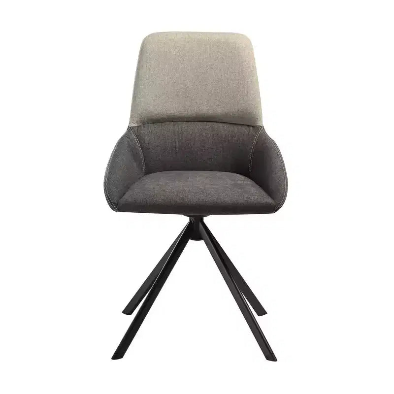 Armen Living, Sedia da pranzo girevole imbottita in tessuto grigio con gambe in metallo nero - Set di 2