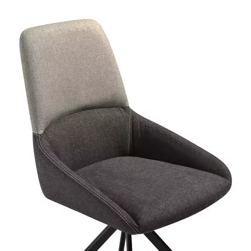 Armen Living, Sedia da pranzo girevole imbottita in tessuto grigio con gambe in metallo nero - Set di 2
