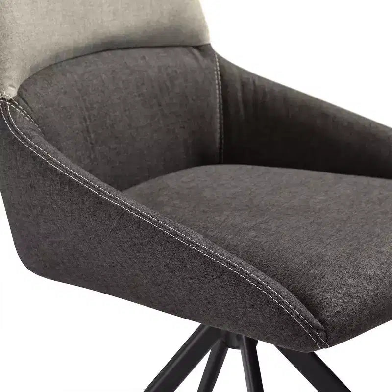 Armen Living, Sedia da pranzo girevole imbottita in tessuto grigio con gambe in metallo nero - Set di 2