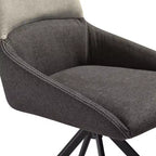 Armen Living, Sedia da pranzo girevole imbottita in tessuto grigio con gambe in metallo nero - Set di 2