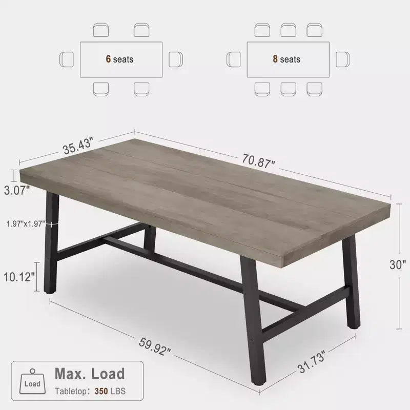 GustoWave Tavolo da pranzo rettangolare da 180 cm, con piedini regolabili