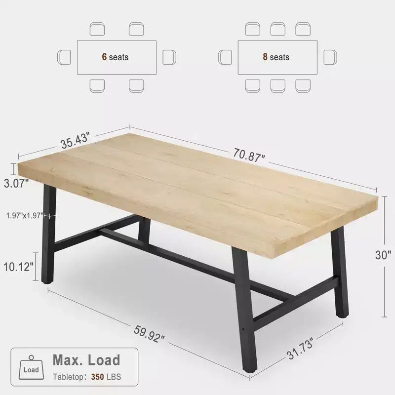 GustoWave Tavolo da pranzo rettangolare da 180 cm, con piedini regolabili