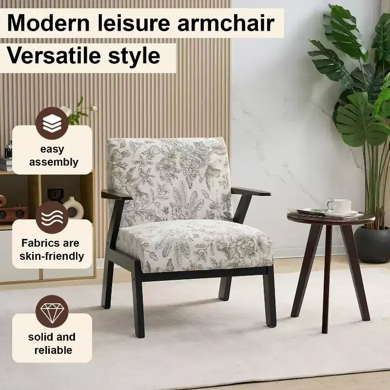 Poltrona imbottita Tessa in legno di gomma stile Mid-Century Modern di GDFStudio