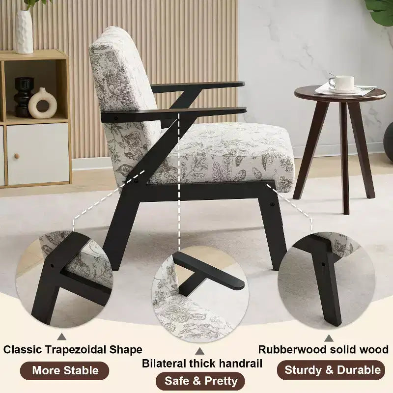 Poltrona imbottita Tessa in legno di gomma stile Mid-Century Modern di GDFStudio