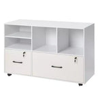 VEVOR 2 Drawer Wooden File Cabinet, Mobile Filing Cabinet with Open Shelves, Lockable Lateral Rolling File Storage with Adjustable Shelves, White