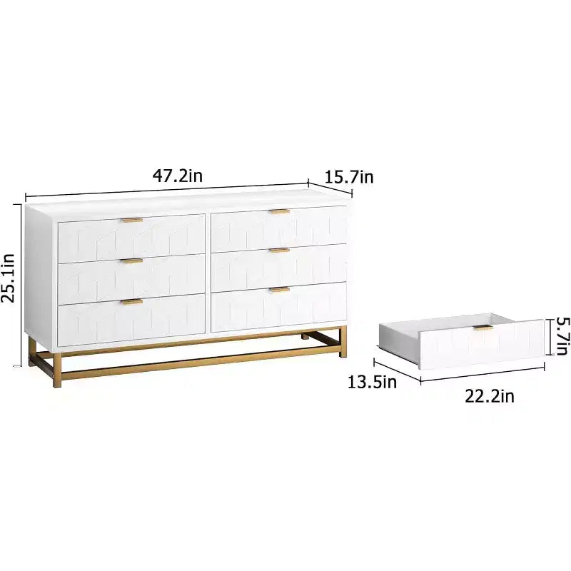 Cassettiera a 6 cassetti con ampio spazio di archiviazione, Cassettiere in legno con gambe in metallo, Cassettiera moderna per camera da letto, soggiorno