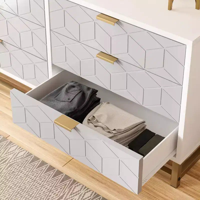 Cassettiera a 6 cassetti con ampio spazio di archiviazione, Cassettiere in legno con gambe in metallo, Cassettiera moderna per camera da letto, soggiorno