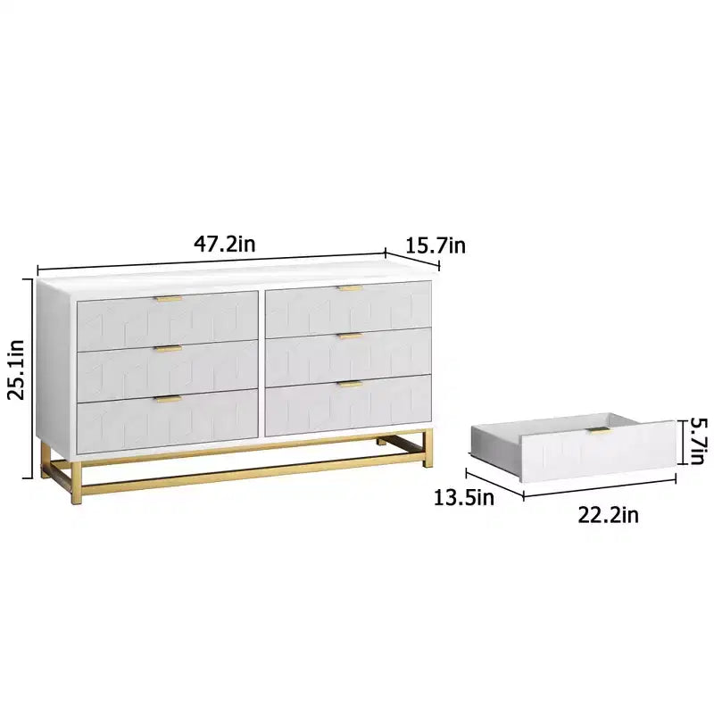 Cassettiera a 6 cassetti con ampio spazio di archiviazione, Cassettiere in legno con gambe in metallo, Cassettiera moderna per camera da letto, soggiorno