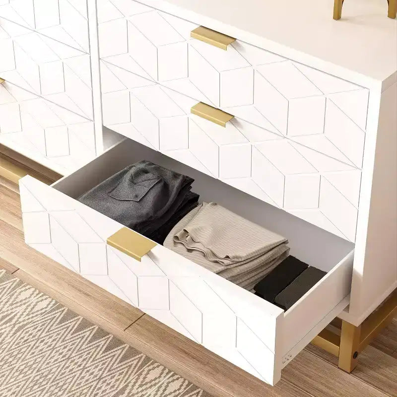 Cassettiera a 6 cassetti con ampio spazio di archiviazione, Cassettiere in legno con gambe in metallo, Cassettiera moderna per camera da letto, soggiorno